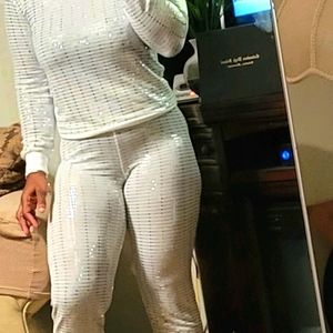 Two piece sparkly white set